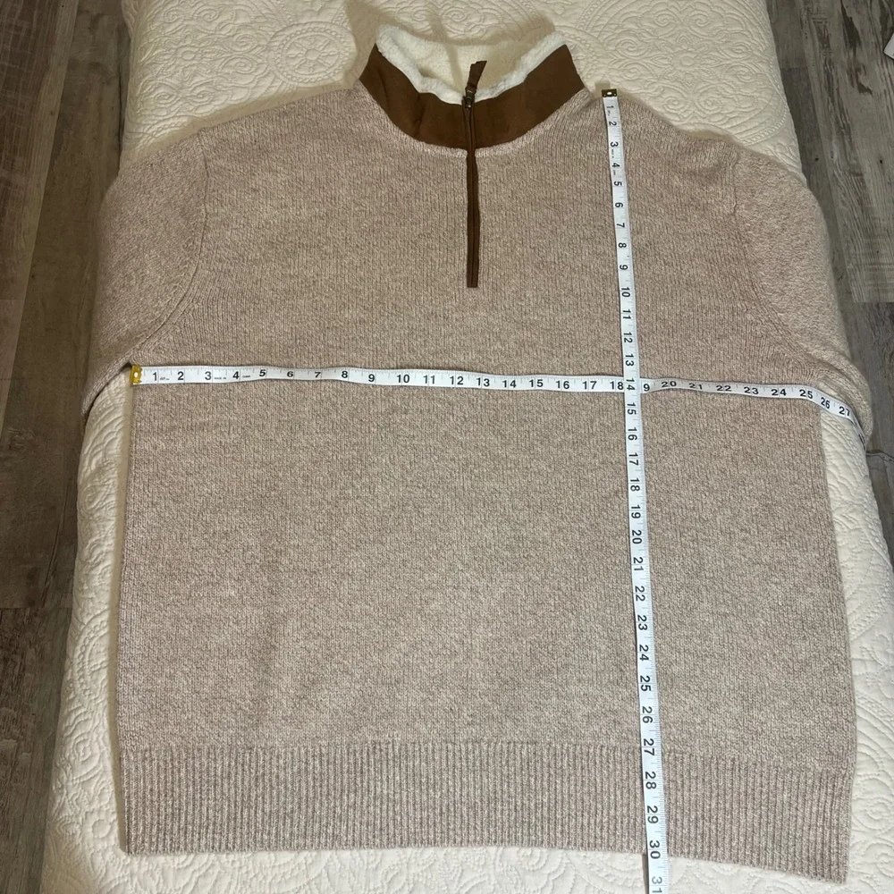 ORVIS Stowe Lambswool Quarter Zip Pullover Sweater Sherpa Collar Beige‎ Mens XXL